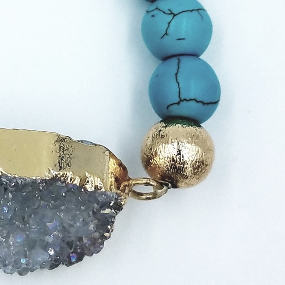 Druzy Turquoise Natural Stone Beaded Bracelet - Picture 3 of 7